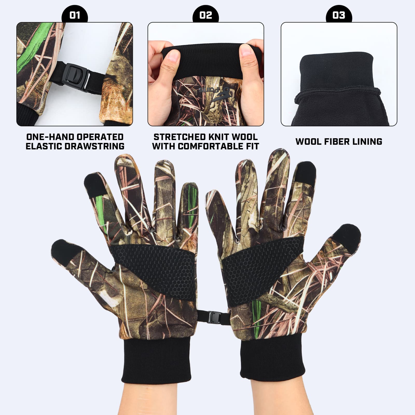 8 перчаток Fans Camouflage Hunting Gloves, противоскользящие перчатки с закрытыми пальцами, охота/рыбалка на открытом воздухе 3