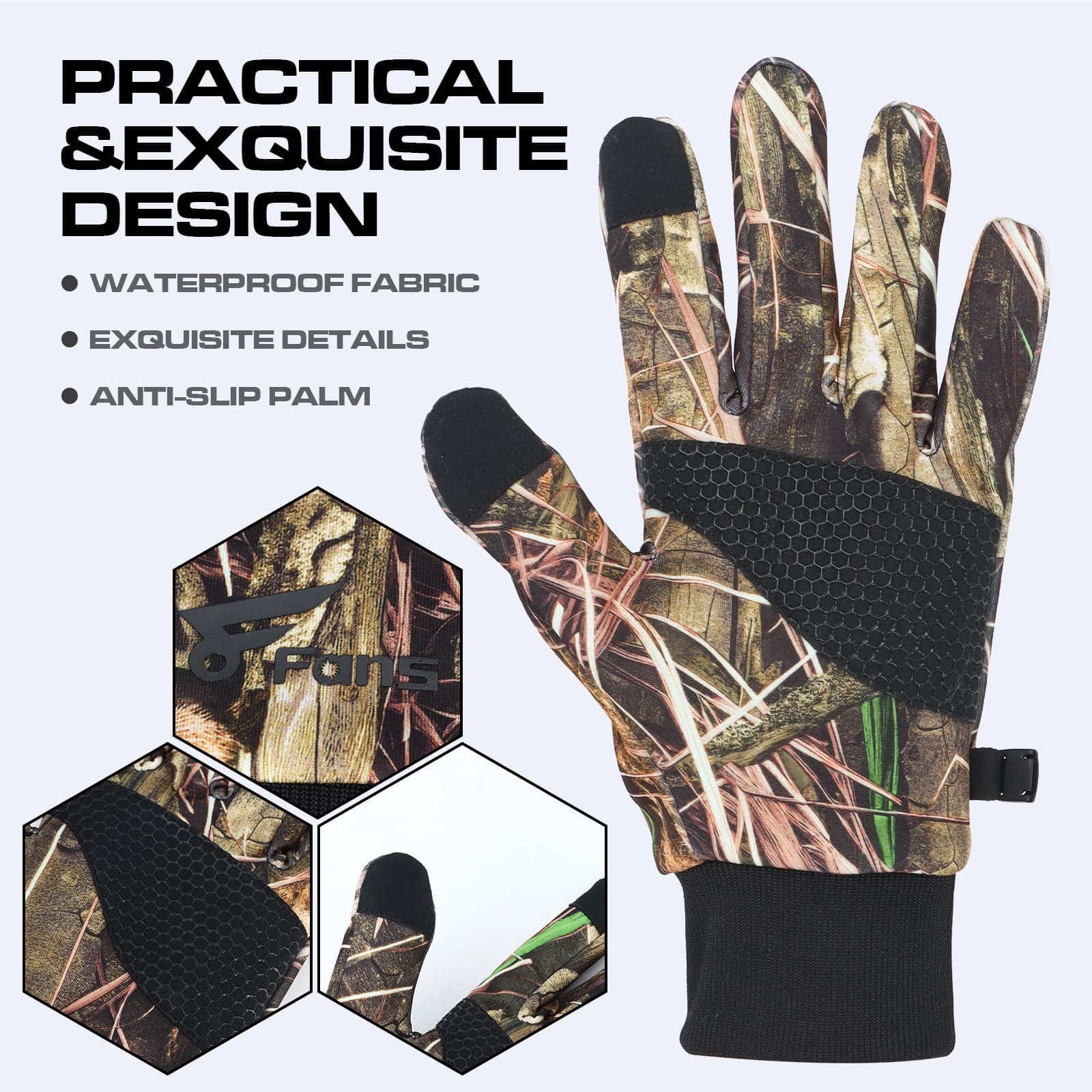 8 перчаток Fans Camouflage Hunting Gloves, противоскользящие перчатки с закрытыми пальцами, охота/рыбалка на открытом воздухе 4