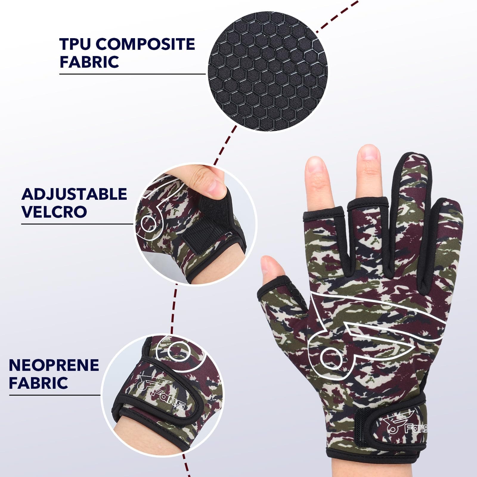 Перчатки для рыбалки 8Fans — камуфляжные, с защитой от ультрафиолета (SPF), для нахлыста и каякинга, мужские и женские 4