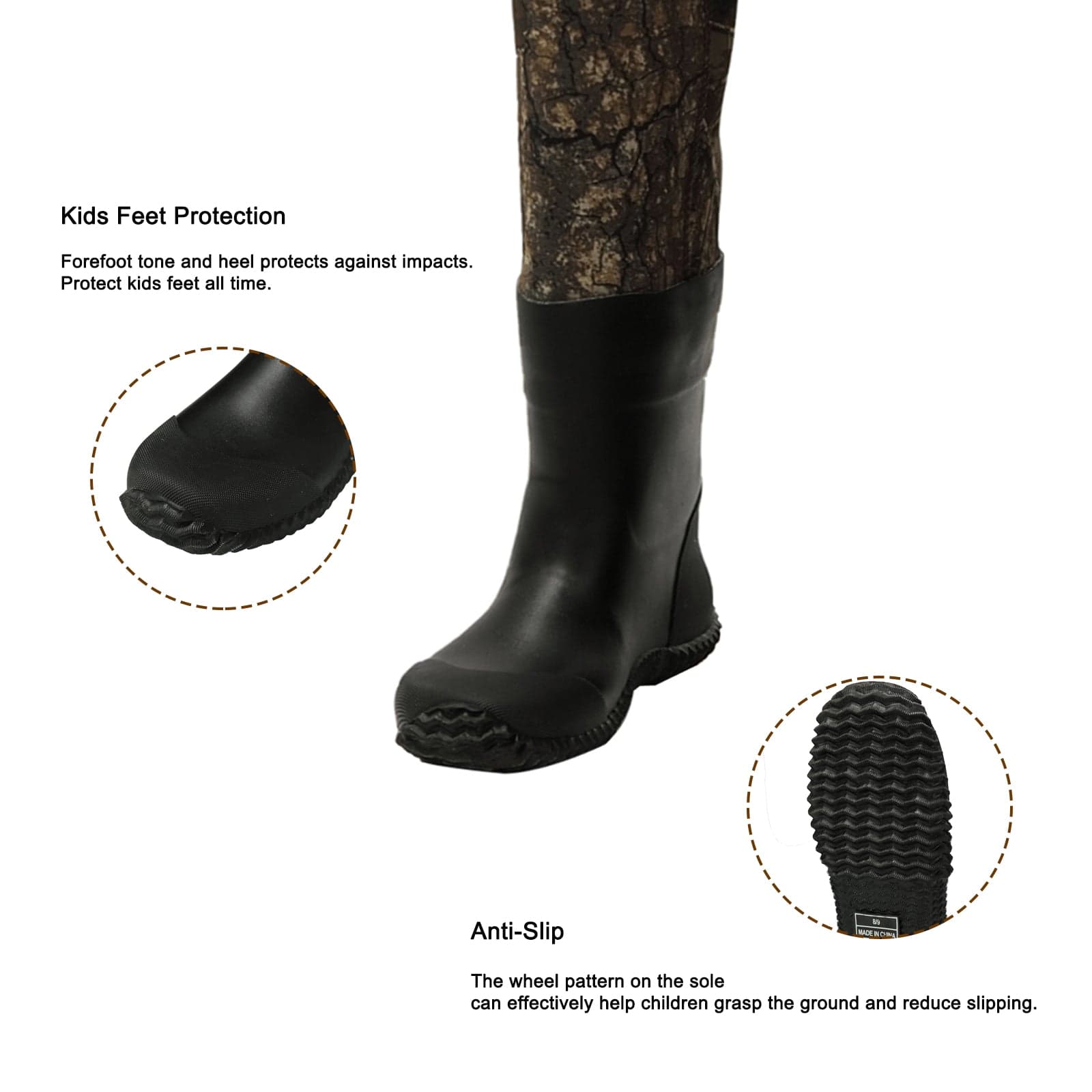 8Fans Водонепроницаемые неопреновые вейдерсы для детей с резиновыми сапогами в камуфляжном цвете Timber 5