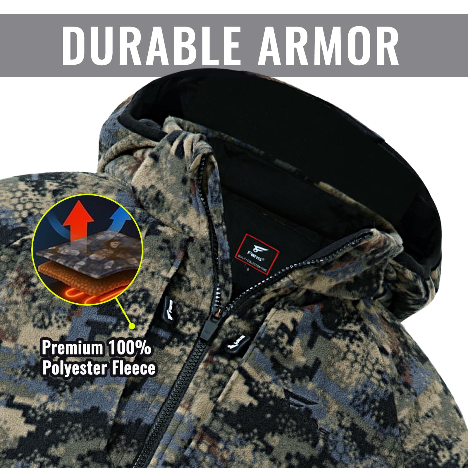 Мужская охотничья камуфляжная куртка 8Fans – 100% полиэстеровый флис, дышащее лёгкое пальто со съёмным капюшоном и карманами 5