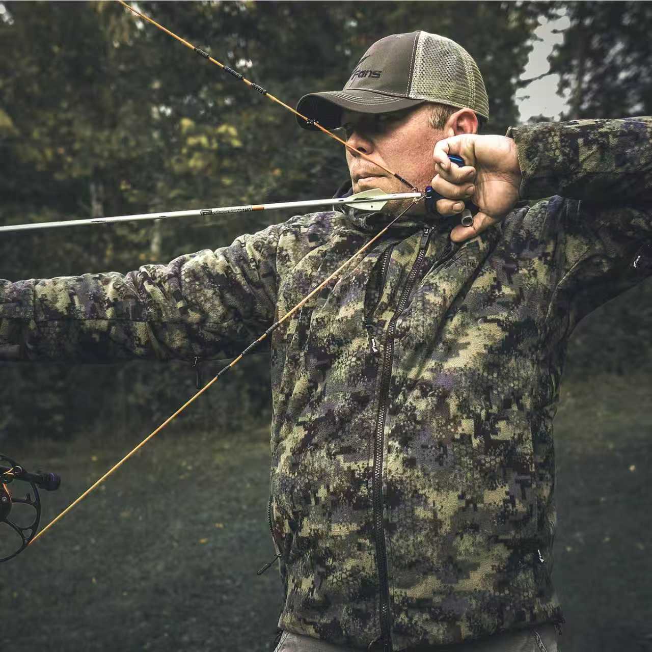 Мужская охотничья камуфляжная куртка 8Fans – 100% полиэстеровый флис, дышащее лёгкое пальто со съёмным капюшоном и карманами 6