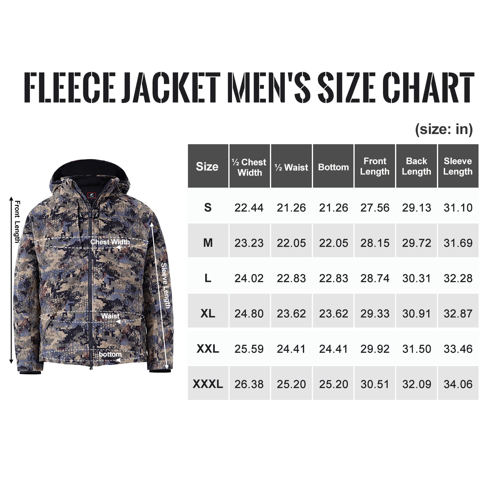 Мужская охотничья камуфляжная куртка 8Fans – 100% полиэстеровый флис, дышащее лёгкое пальто со съёмным капюшоном и карманами 8