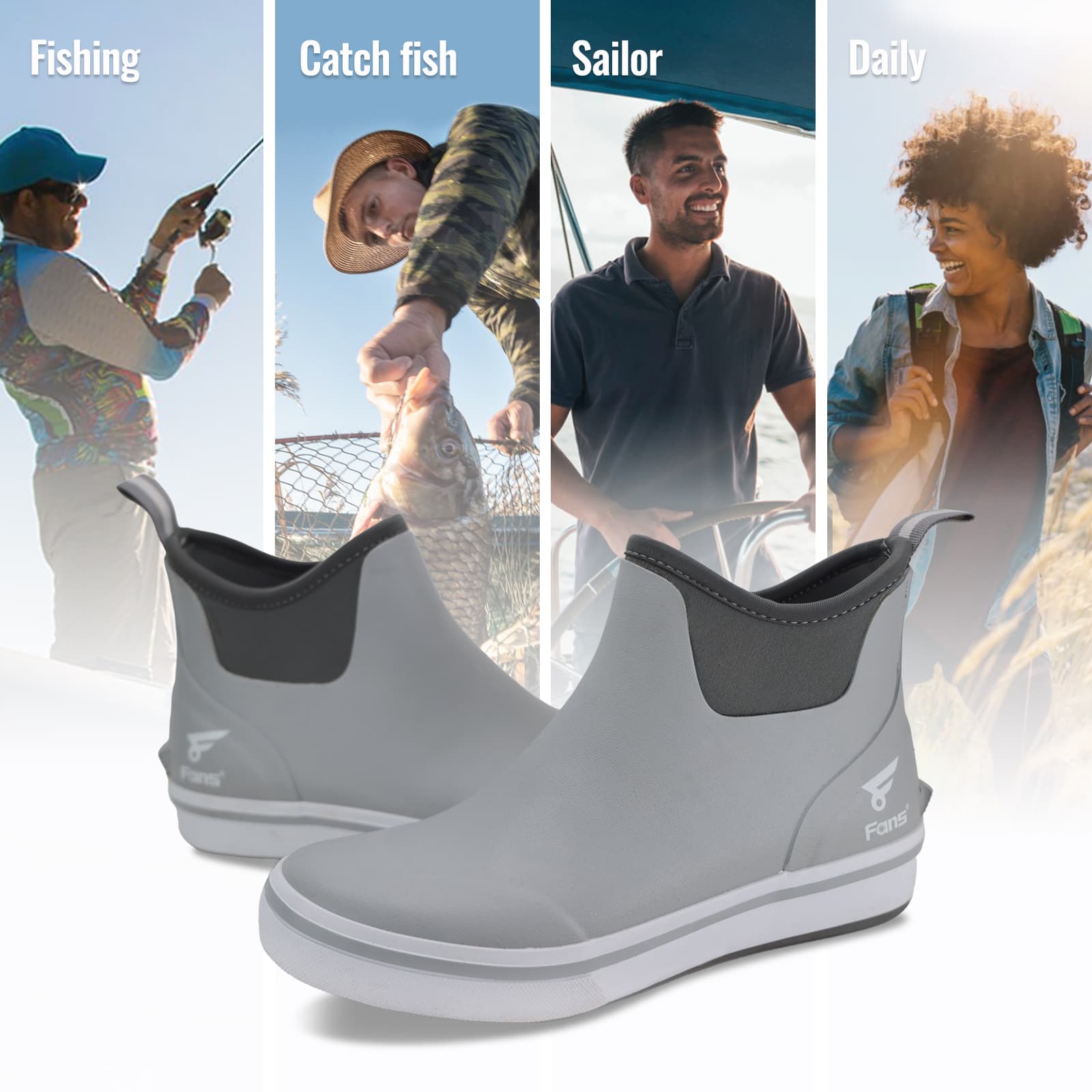 8Fans Мужские черно-белые водонепроницаемые палубные ботинки – нескользящие ботинки по щиколотку для рыбалки, катания на лодке и отдыха на природе 11