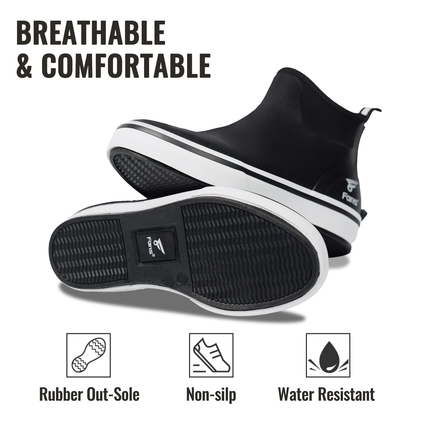 8Fans Мужские черно-белые водонепроницаемые палубные ботинки – нескользящие ботинки по щиколотку для рыбалки, катания на лодке и отдыха на природе 3