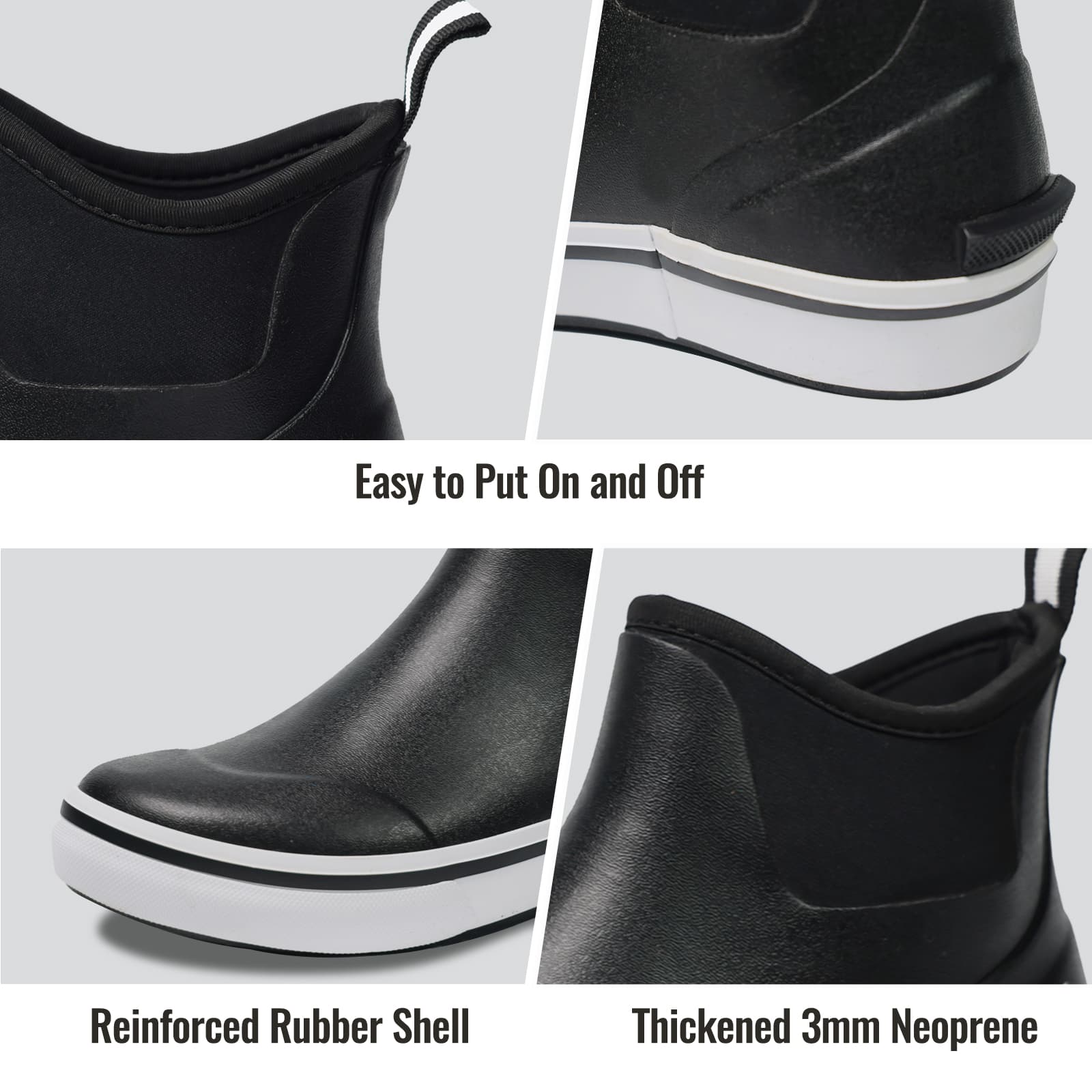 8Fans Мужские черно-белые водонепроницаемые палубные ботинки – нескользящие ботинки по щиколотку для рыбалки, катания на лодке и отдыха на природе 4