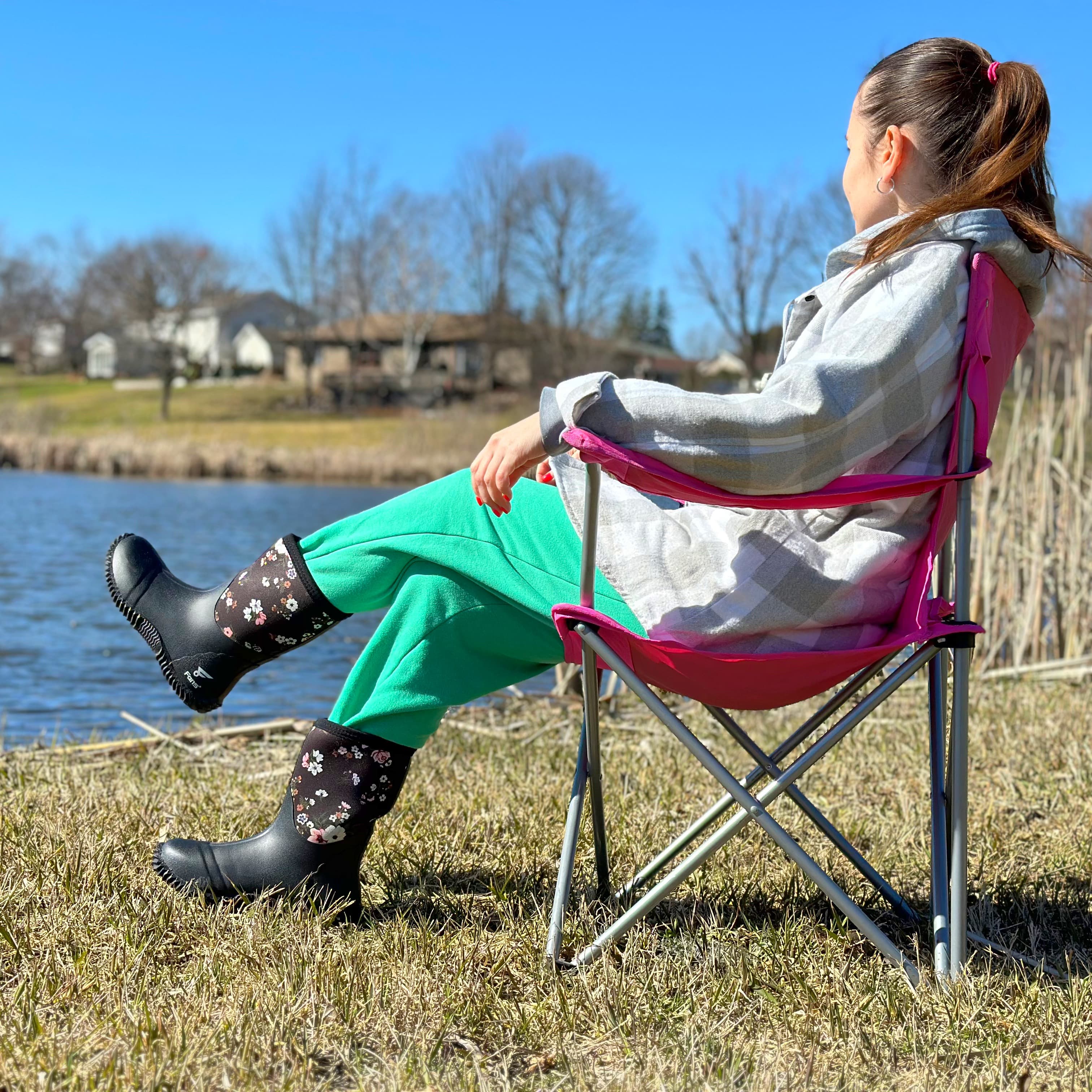 Женские резиновые сапоги 8Fans — водонепроницаемые, до середины икры, с неопреном 5,5 мм и стальным супинатором, для рыбалки, сада и работы в поле 2