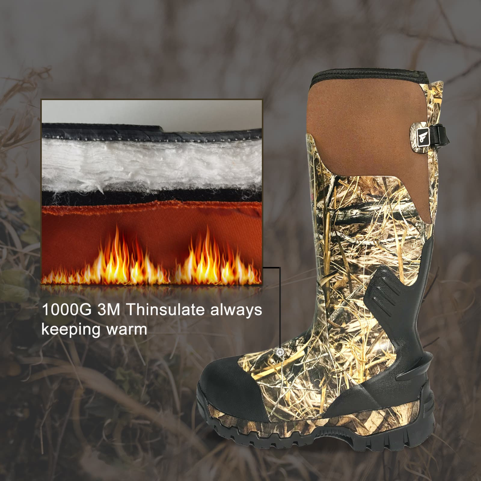 Резиновые охотничьи ботинки 8Fans с утеплителем Thinsulate 1000G, водонепроницаемые резиновые грязевые сапоги Next Camo с неопреном толщиной 5 мм для мужчин и женщин 11