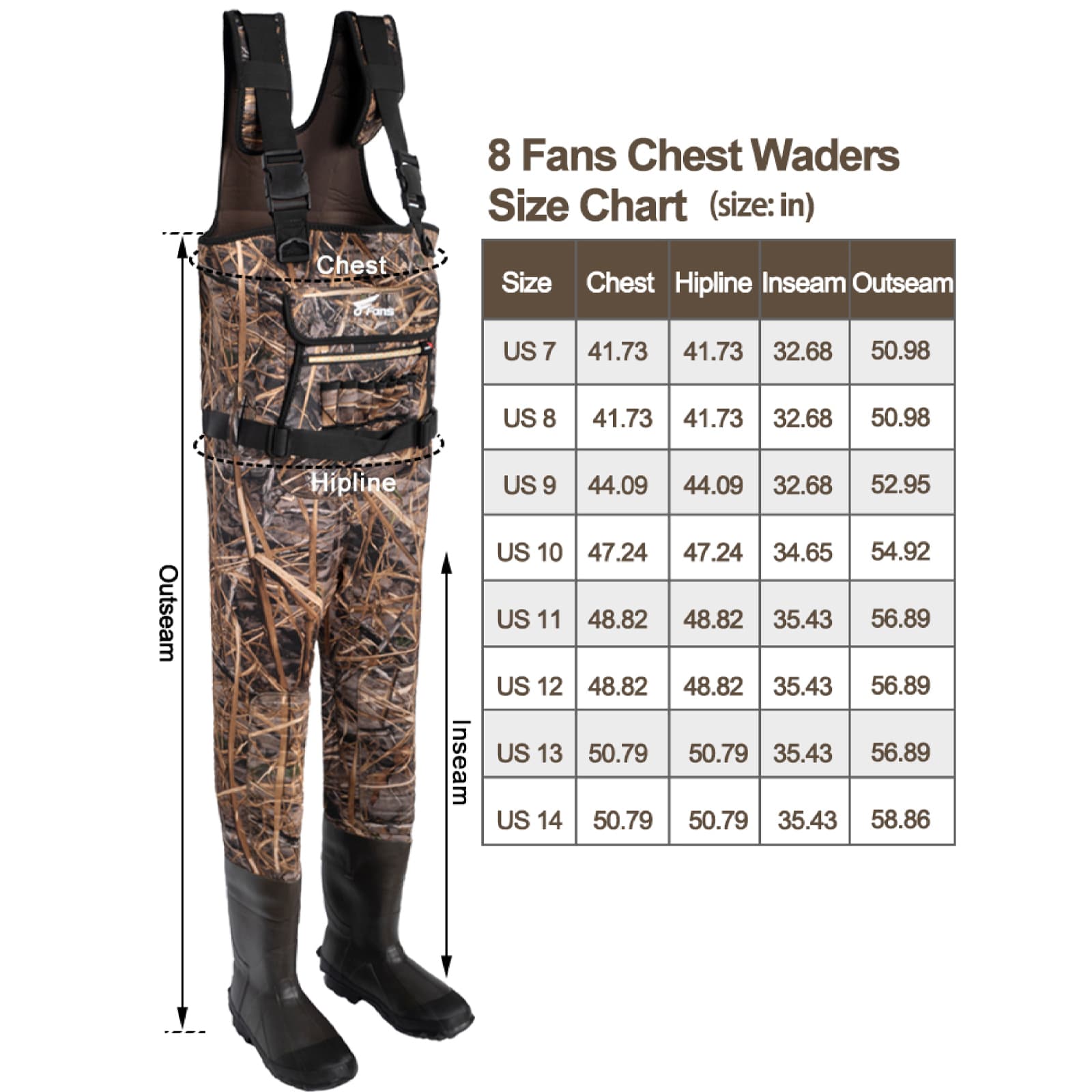 8Fans Охотничьи вейдерсы, неопреновые вейдерсы для груди, водонепроницаемые вейдерсы для рыбалки для мужчин и женщин с ботинками 11