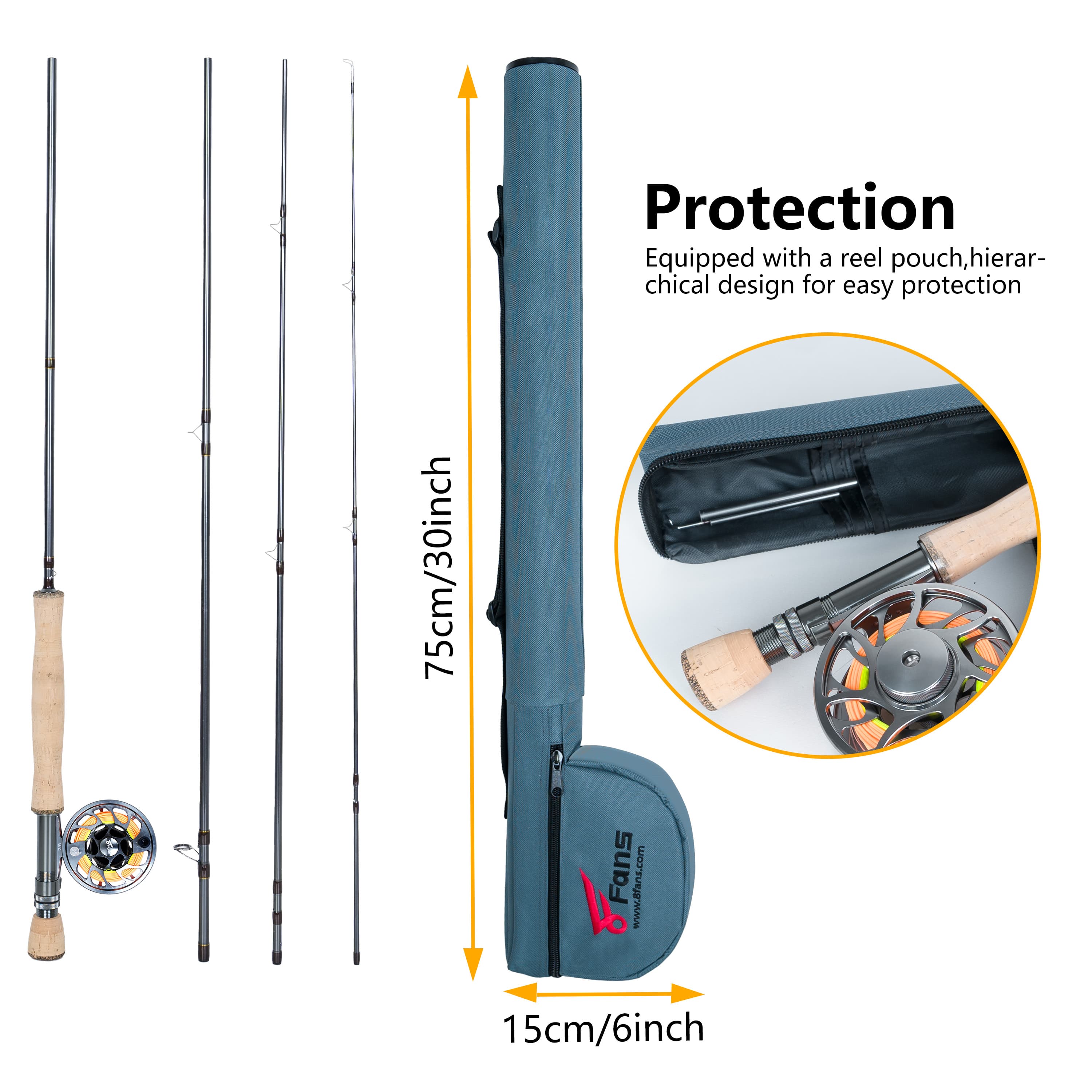 8Fans: комплект для нахлыста (4-секционное удилище 9 футов и катушка из алюминиевого сплава) 12