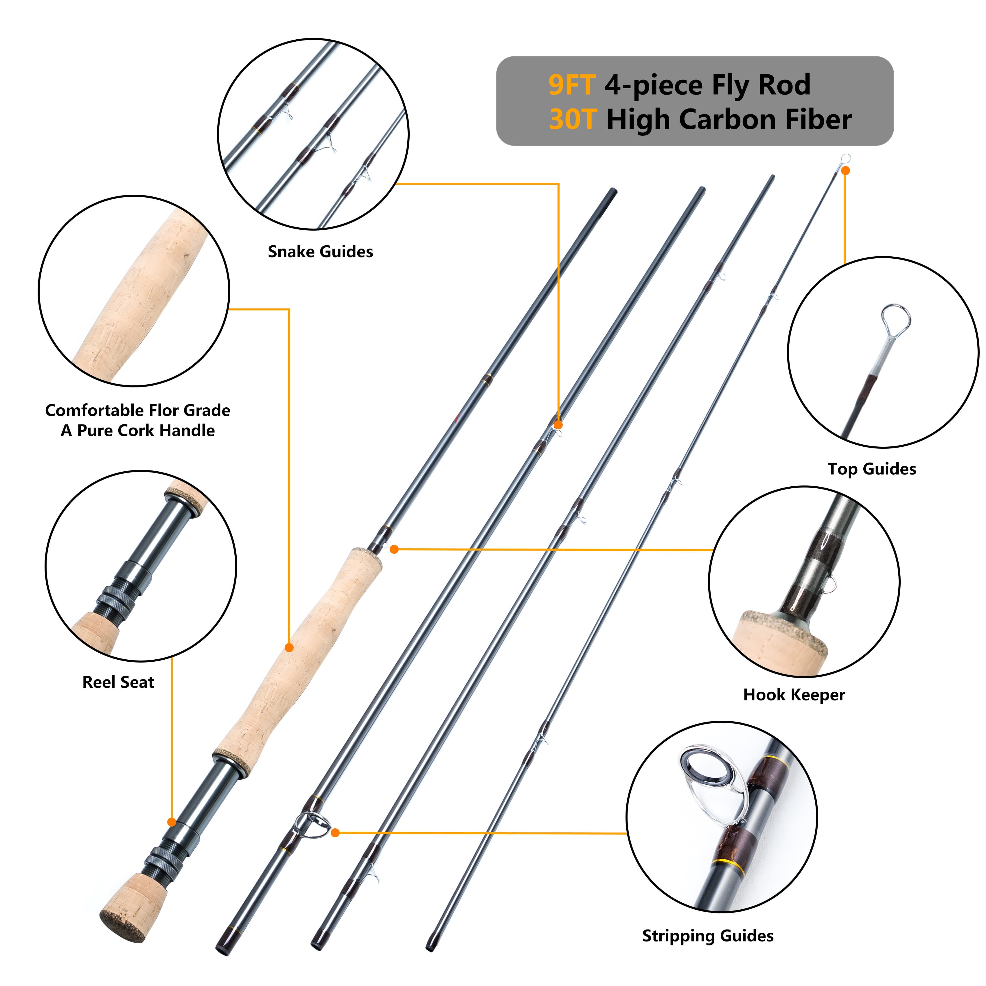 8Fans: комплект для нахлыста (4-секционное удилище 9 футов и катушка из алюминиевого сплава) 9