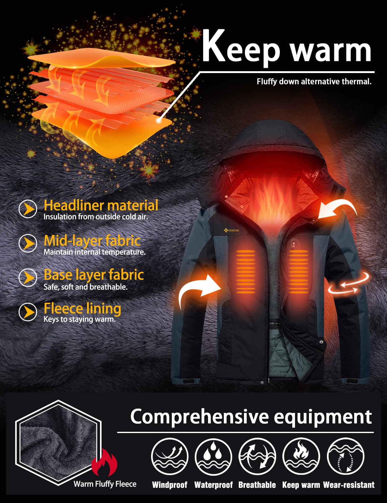 Мужская горная водонепроницаемая лыжная зимняя куртка 8FANS × GEMYSE 11