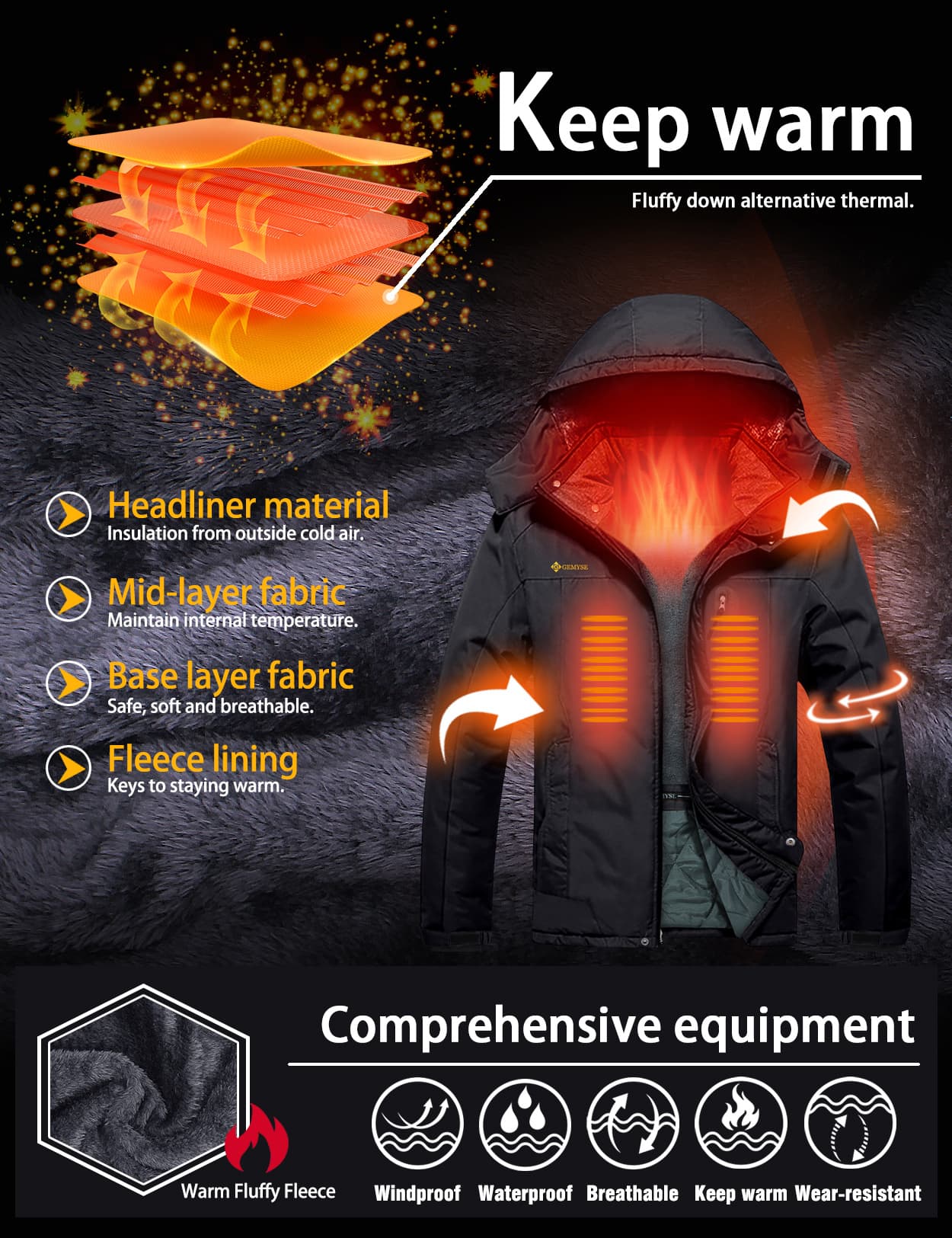 Мужская горная водонепроницаемая лыжная зимняя куртка 8FANS × GEMYSE 5