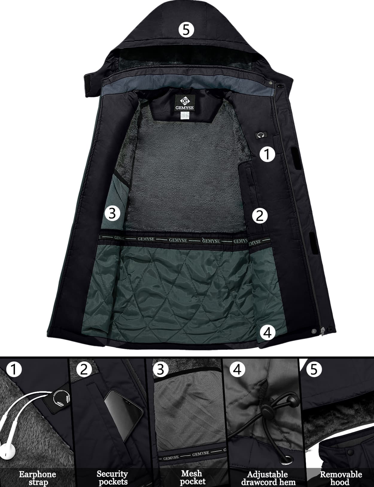 Мужская горная водонепроницаемая лыжная зимняя куртка 8FANS × GEMYSE 9