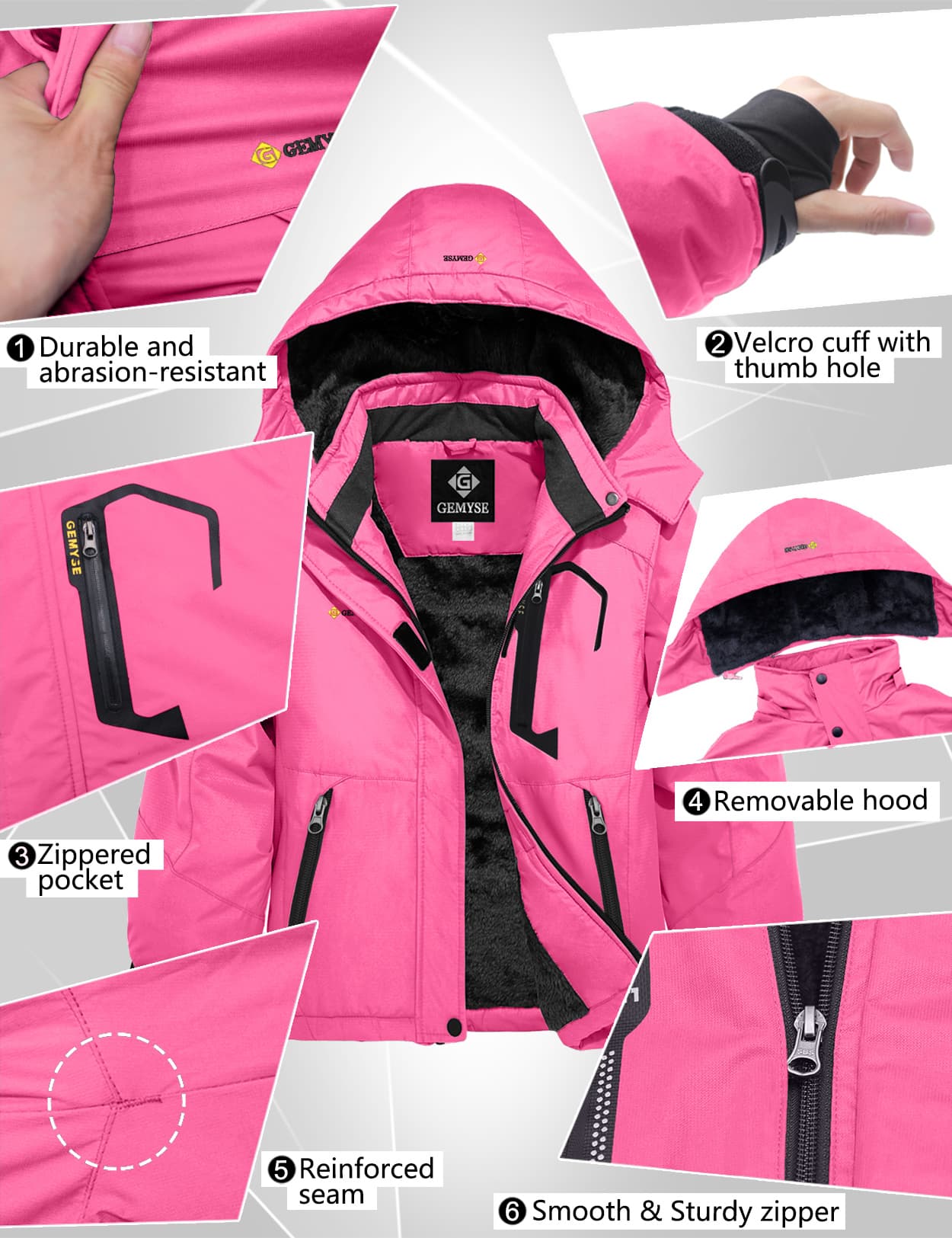 Водонепроницаемая лыжная зимняя куртка для девочек 8FANS × GEMYSE, флисовая ветрозащитная с капюшоном 14