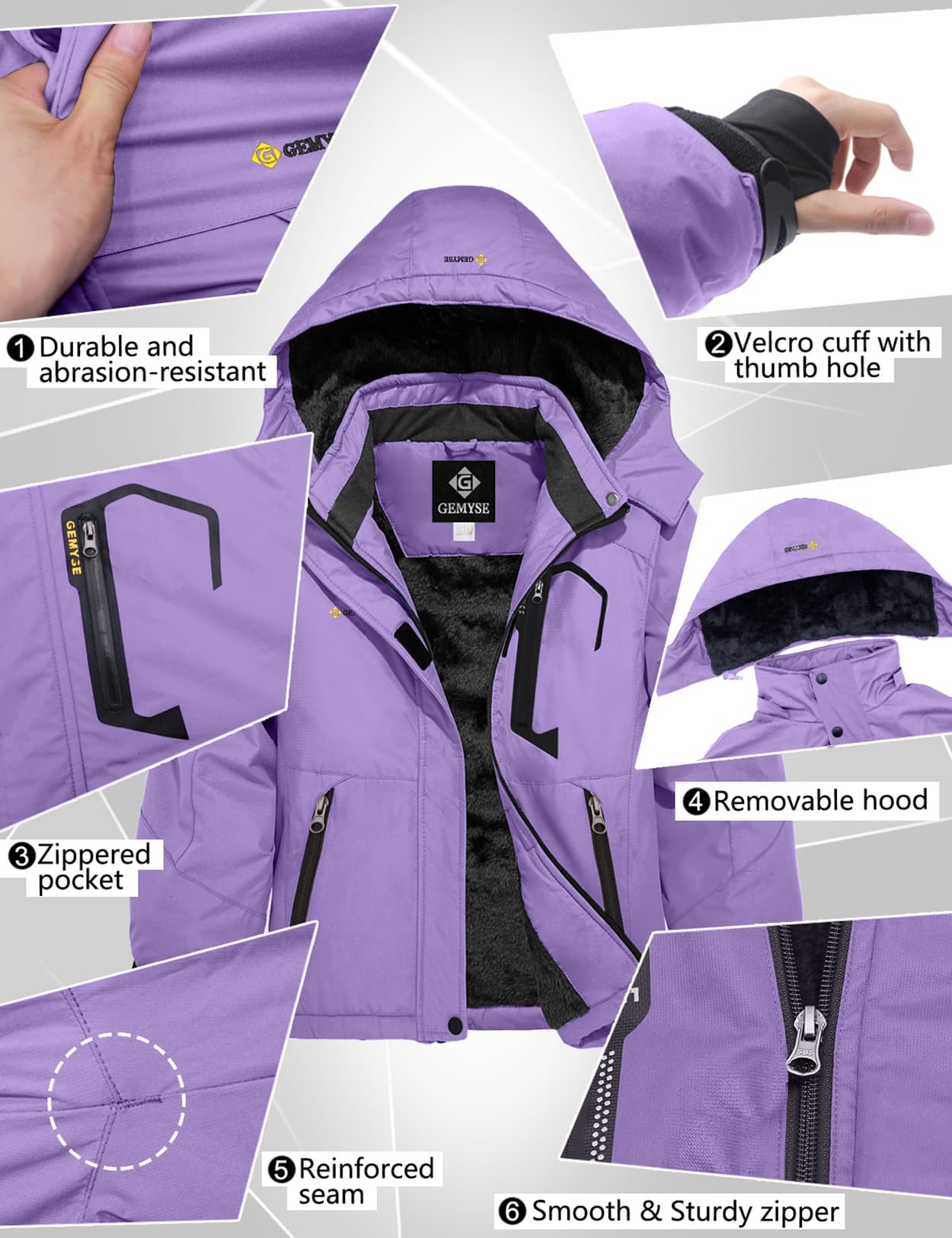 Водонепроницаемая лыжная зимняя куртка для девочек 8FANS × GEMYSE, флисовая ветрозащитная с капюшоном 19