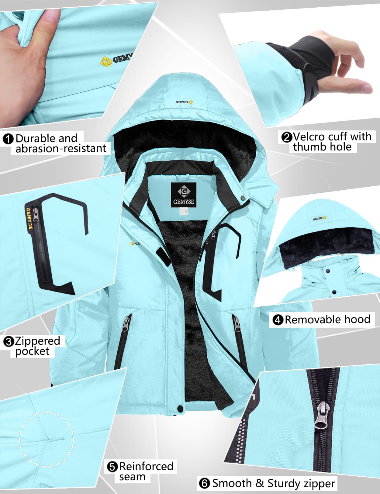 Водонепроницаемая лыжная зимняя куртка для девочек 8FANS × GEMYSE, флисовая ветрозащитная с капюшоном 25