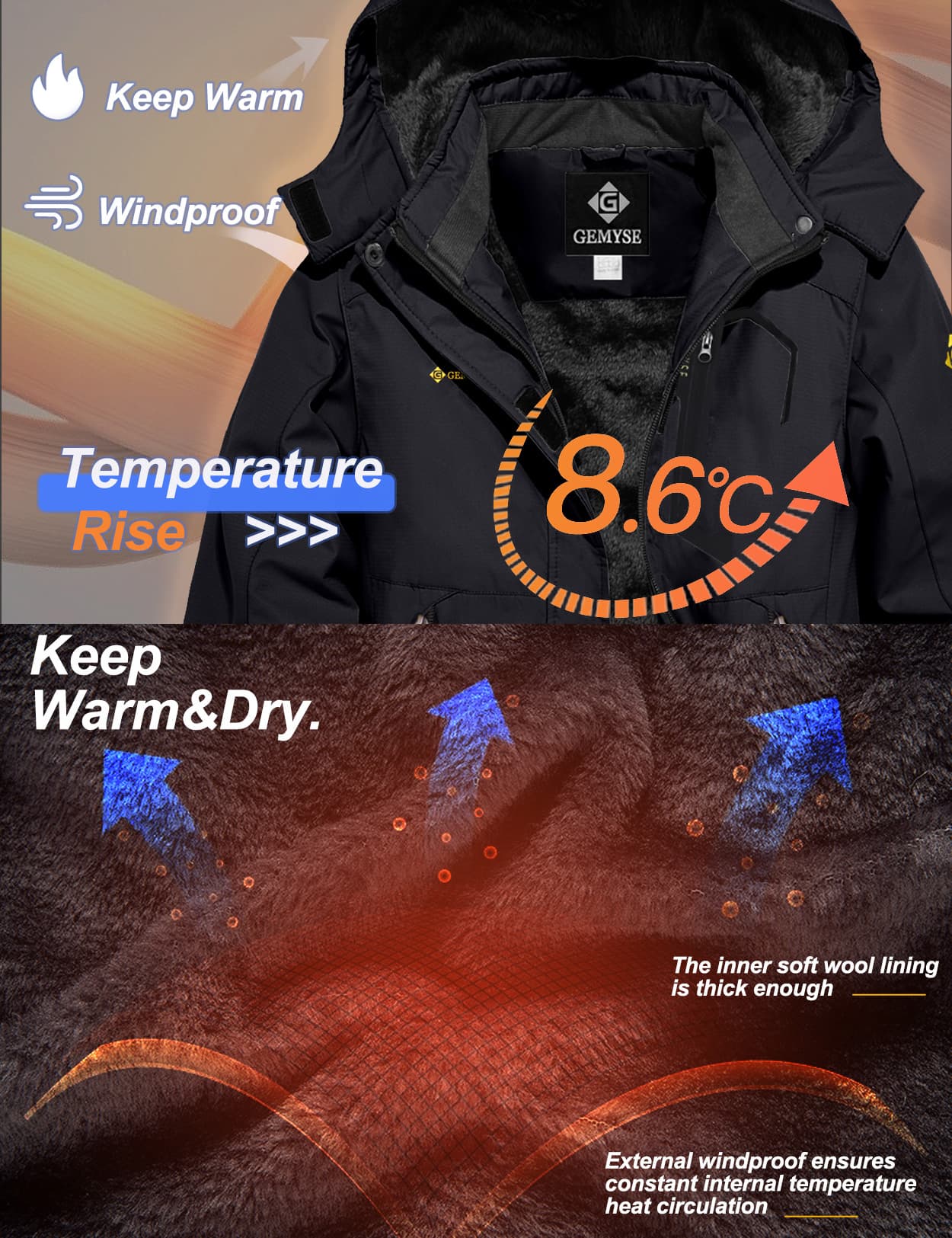 Водонепроницаемая лыжная зимняя куртка для девочек 8FANS × GEMYSE, флисовая ветрозащитная с капюшоном 9