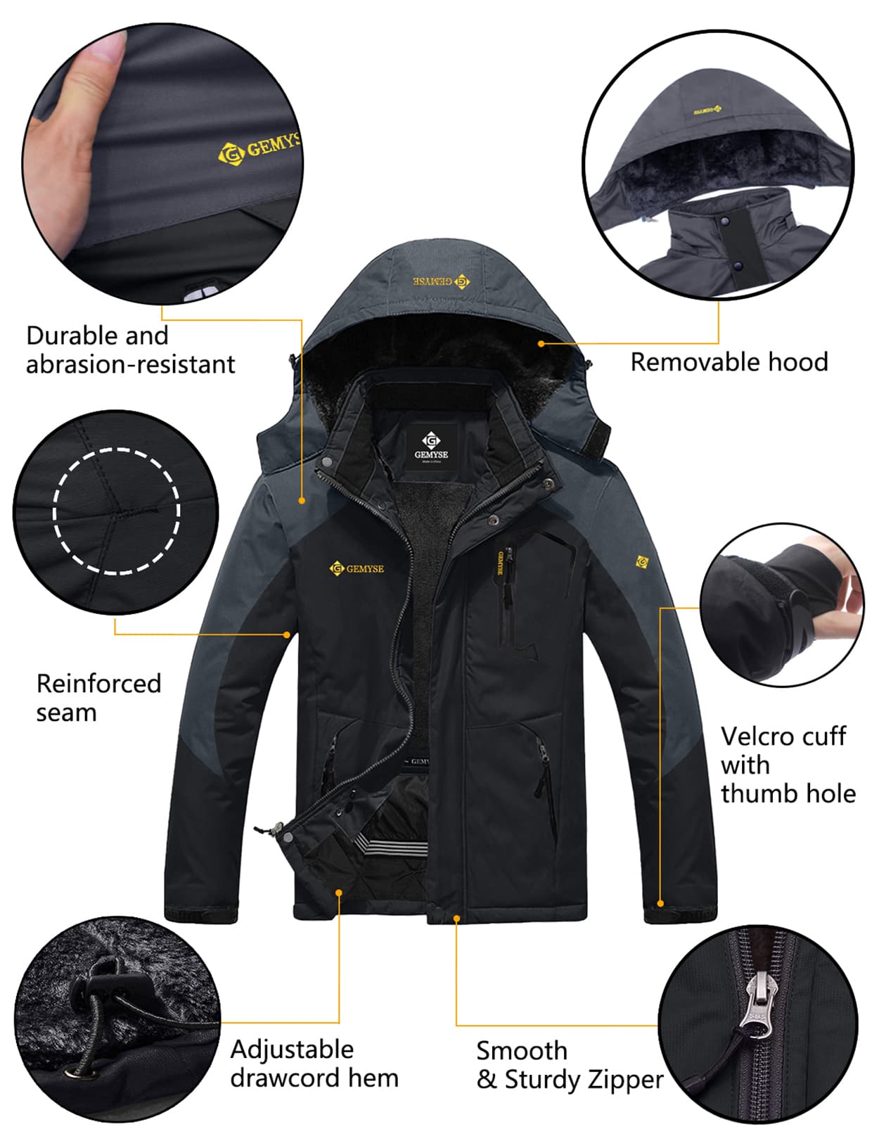 Мужская горная водонепроницаемая лыжная зимняя куртка 8FANS × GEMYSE 12