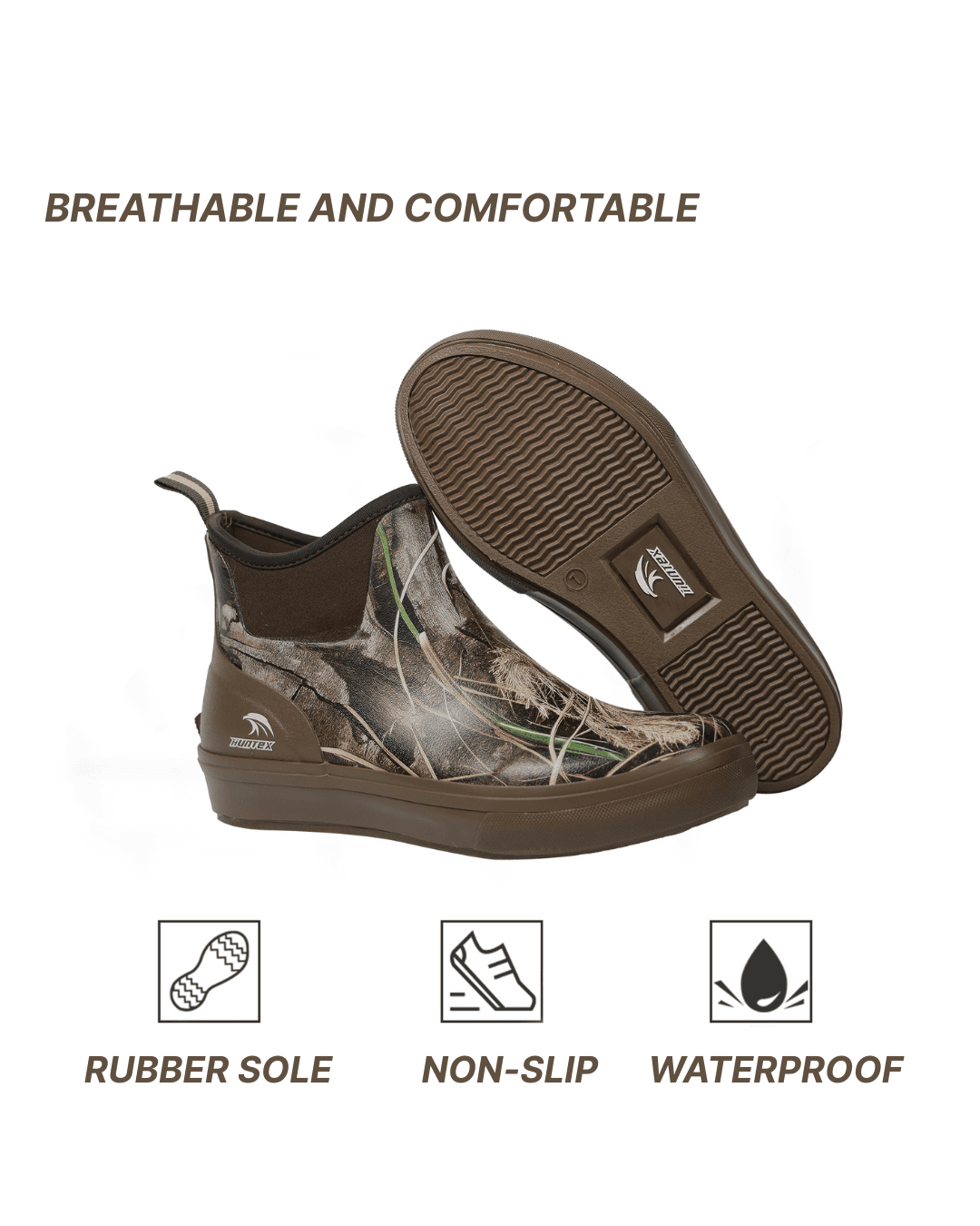 Мужские водонепроницаемые ботинки для палубы 8Fans & HUNTEX с камуфляжным принтом и принтом мокрой травы 2