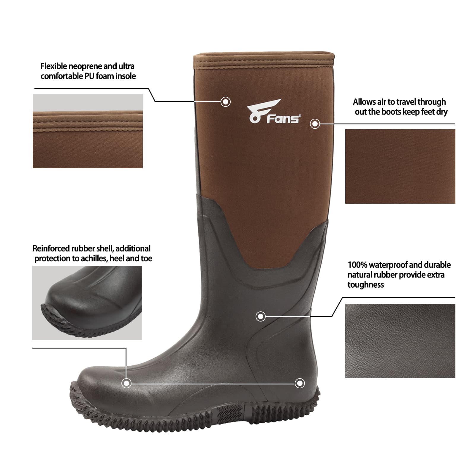 8Fans Мужские комфортные и прочные резиновые неопреновые ботинки для рыбалки и охоты 7