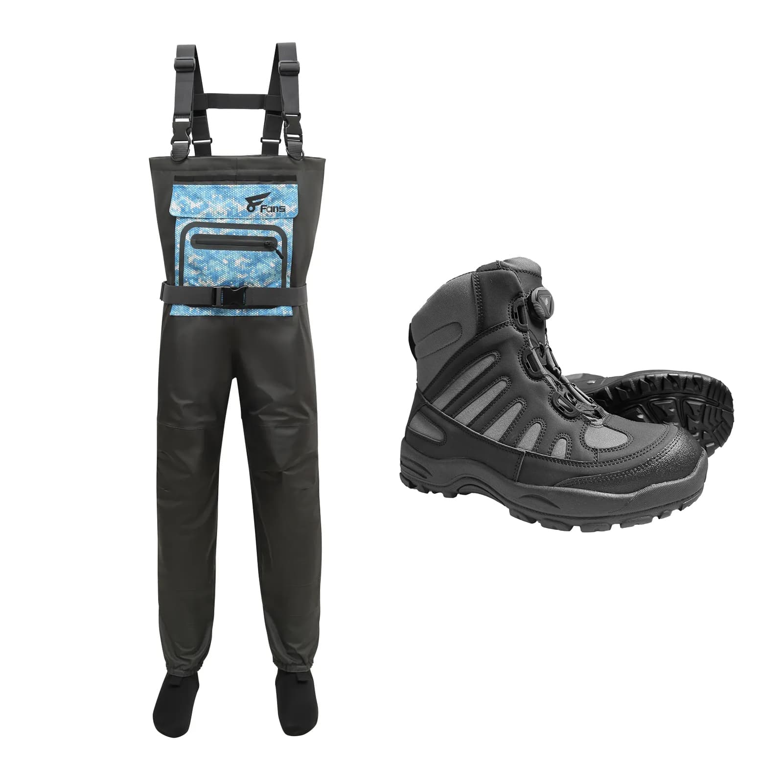  Скидка на комплект: забродные штаны 8Fans с высокой спинкой и рыболовные забродные ботинки. Действует только для Канады