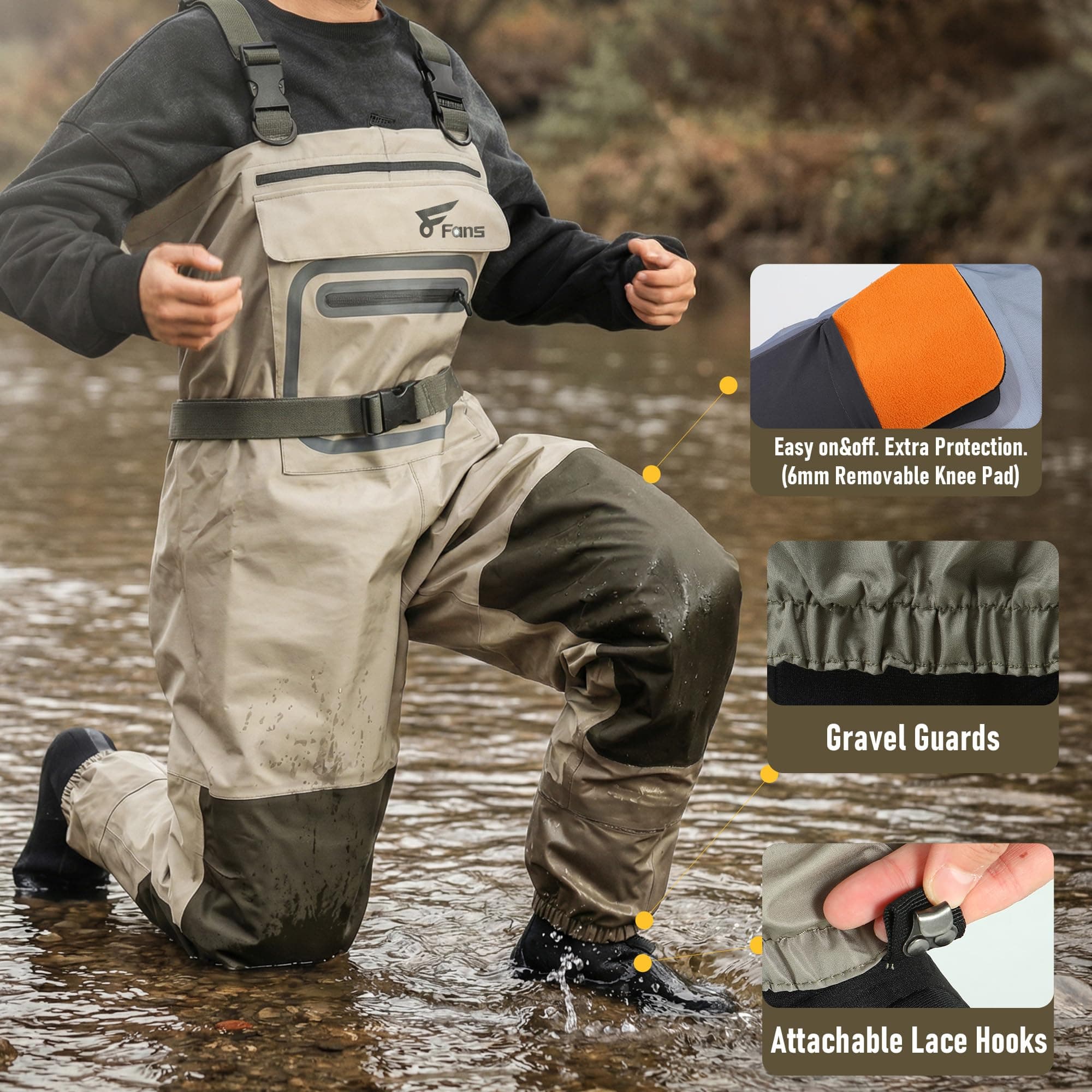 Комплект со скидкой: Забродные штаны 8Fans X-Back с системой шнуровки с вращающейся пряжкой и рыболовные забродные ботинки на резиновой подошве. 2