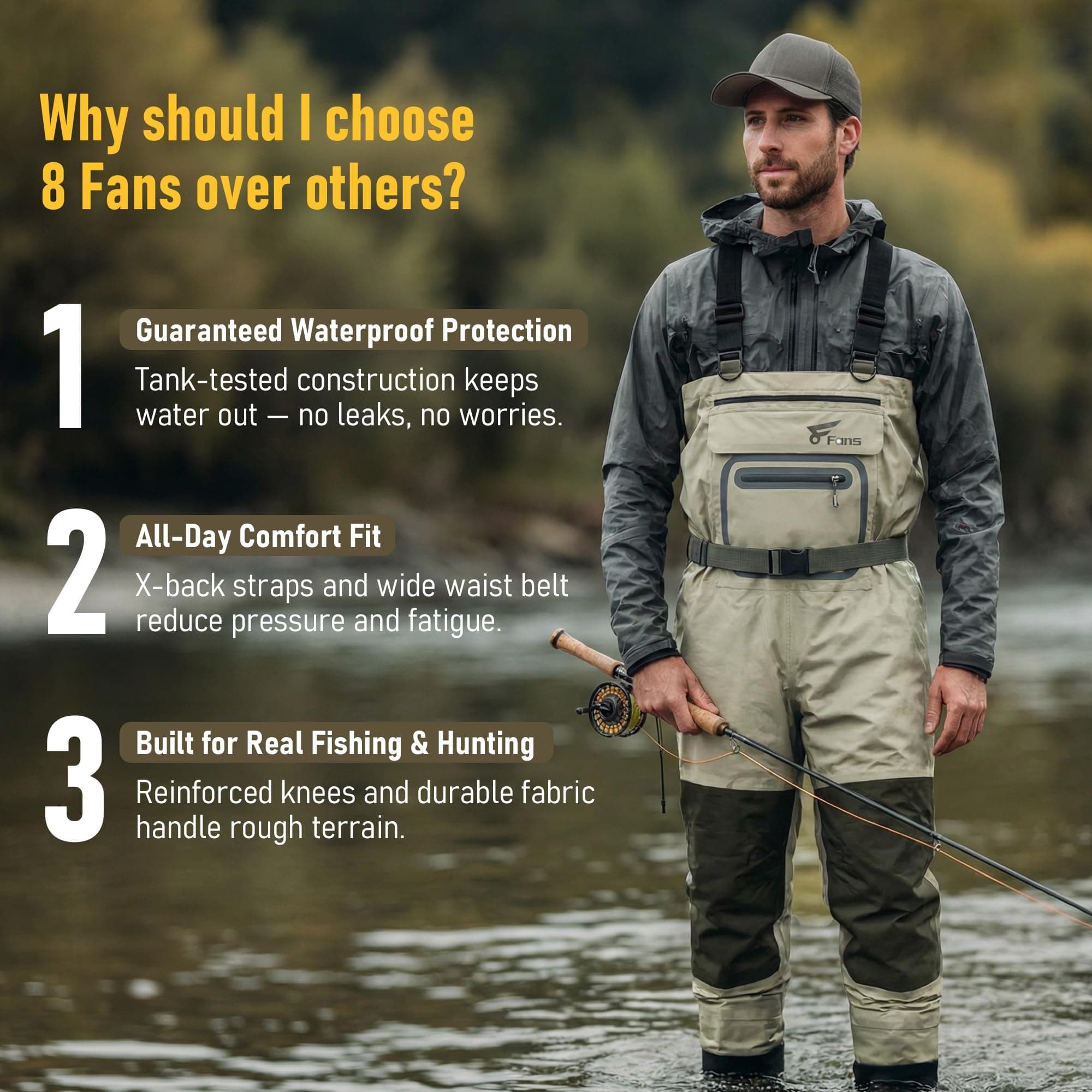 Комплект со скидкой: Забродные штаны 8Fans X-Back с системой шнуровки с вращающейся пряжкой и рыболовные забродные ботинки на резиновой подошве. 5