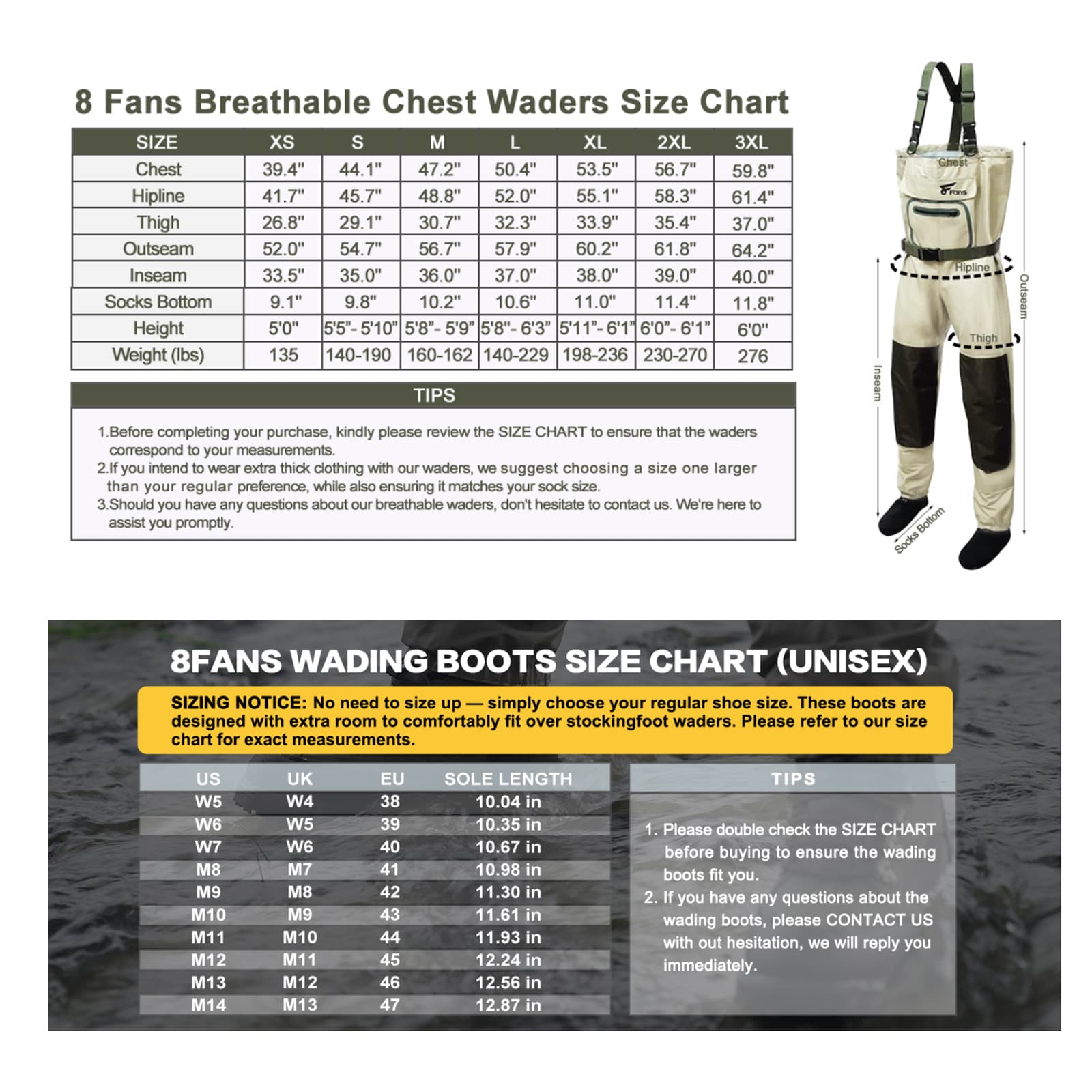 Комплект со скидкой: Забродные штаны 8Fans X-Back с системой шнуровки с вращающейся пряжкой и рыболовные забродные ботинки на резиновой подошве. 7