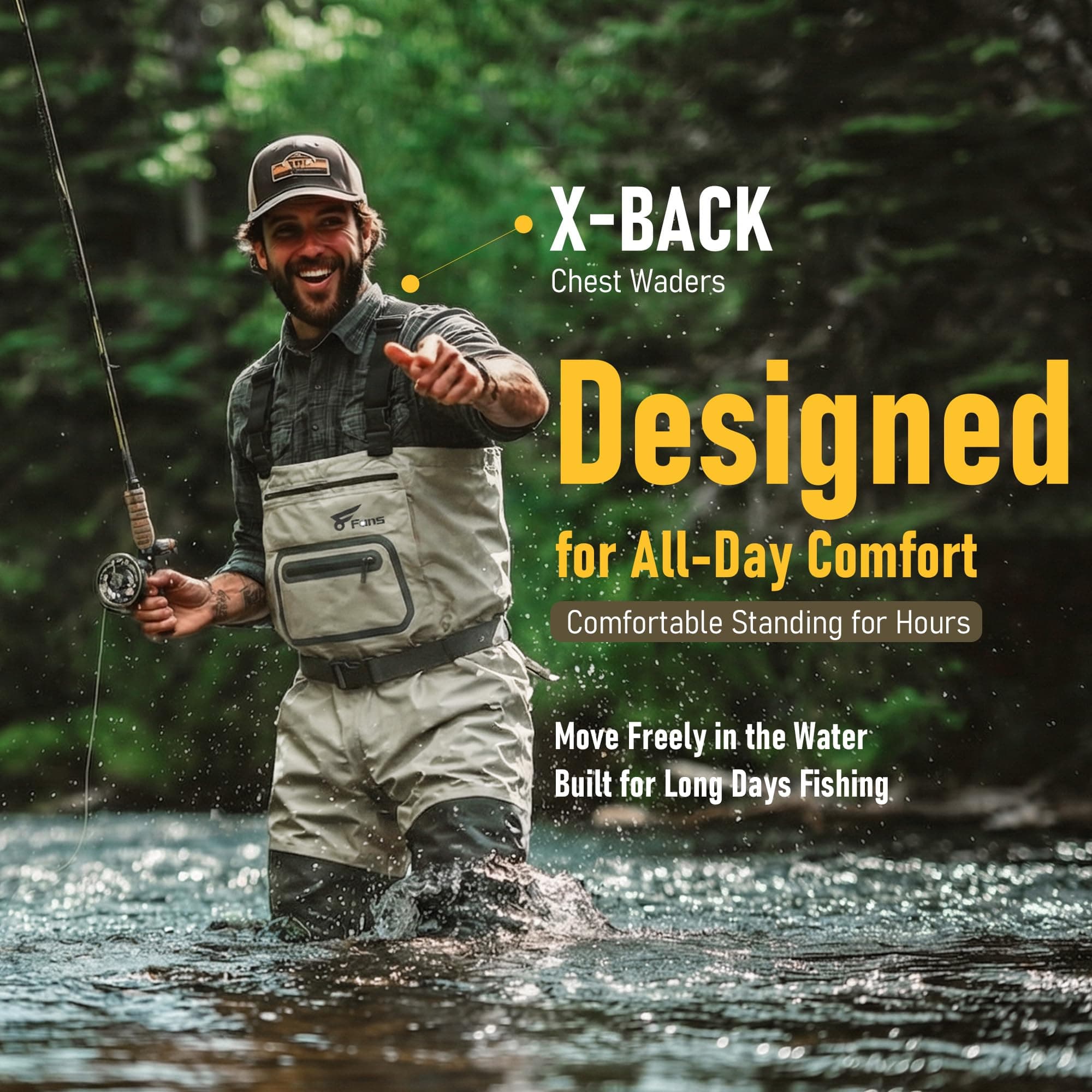 Комплект со скидкой: Забродные штаны 8Fans X-Back с системой шнуровки с вращающейся пряжкой и рыболовные забродные ботинки на резиновой подошве. 8