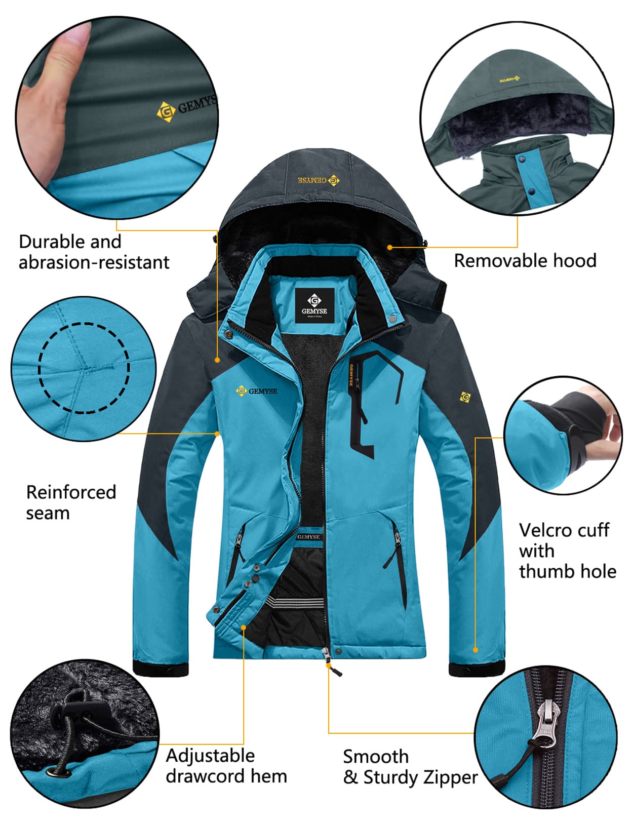 Стильная тёплая женская зимняя куртка 8FANS × GEMYSE для дождя и снега 12