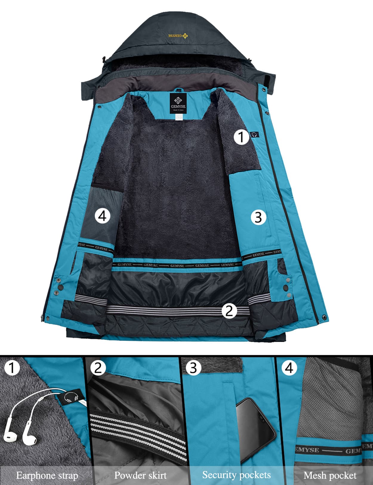 Стильная тёплая женская зимняя куртка 8FANS × GEMYSE для дождя и снега 9