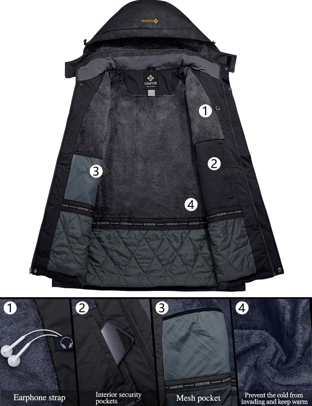 Женская водонепроницаемая ветрозащитная зимняя куртка 8FANS × GEMYSE 3