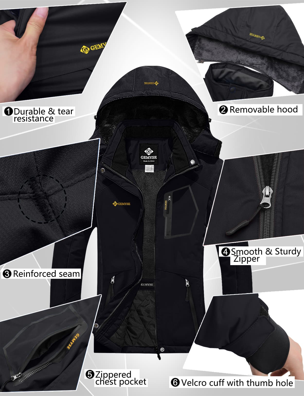 Женская водонепроницаемая ветрозащитная зимняя куртка 8FANS × GEMYSE 6